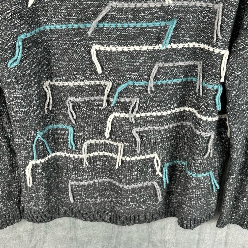 J Jill Sweater Womens Extra Small Gray PureJill Embroidered Knit Boho Artsy Wool - Picture 3 of 14